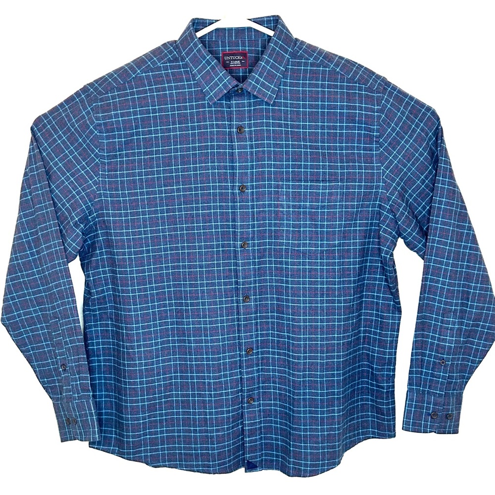 Untuckit Mens Long Sleeve Button Up Size XL Plaid Blue